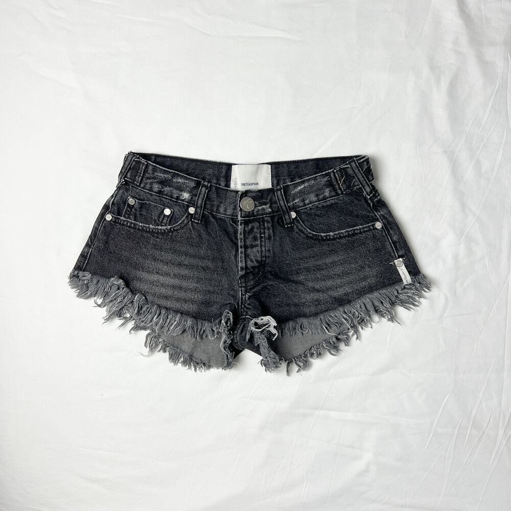 one teaspoon black no 2s distressed low rise grunge micro mini jean shorts
